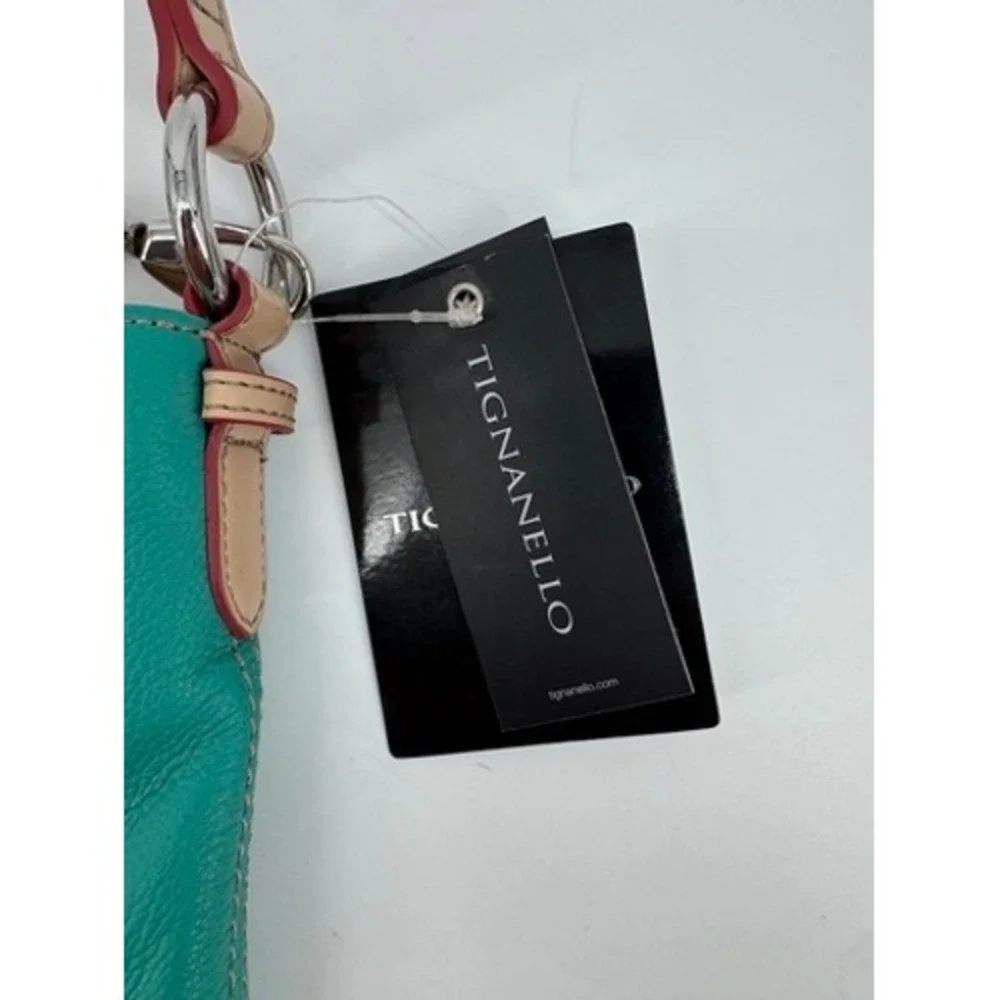 Tignanello Crossbody Bag Women Small Teal Leather Tan Trim New With Tags